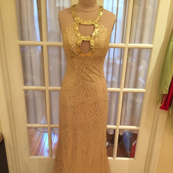 Gold sequin evening gown or prom dress