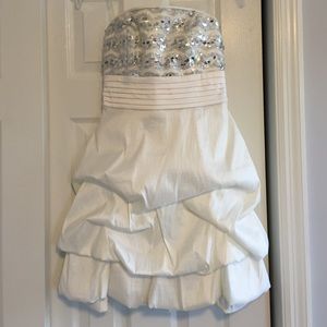 Strapless white party dress
