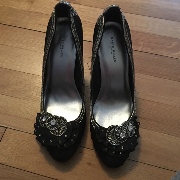Black Karen Millen jeweled heels