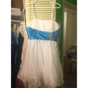 Blue and white puffy beaded dress. Size XL