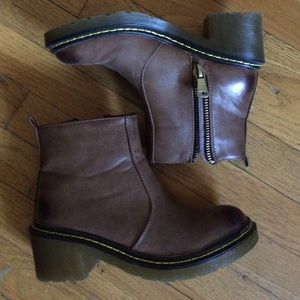 Brown heeled leather boots dr martens inspired