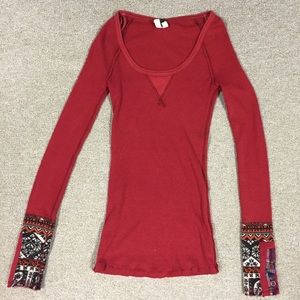 Free People Patterned Cuff Shirt
