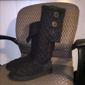 Ugg Lattice Cardy Sweater Boot in Black Sz 7