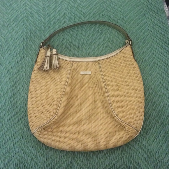 Straw kate spade Shoulder Bag with Gold Trim.