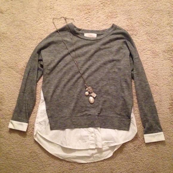 Gray and White Faux Button Up/layered top