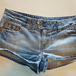 Distressed denim shorts