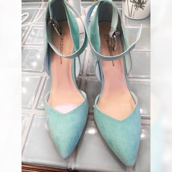 Suede Robin Egg Blue Ankle Strap Heels