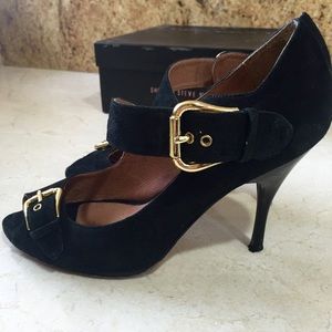 Black suede Mary Jane heels