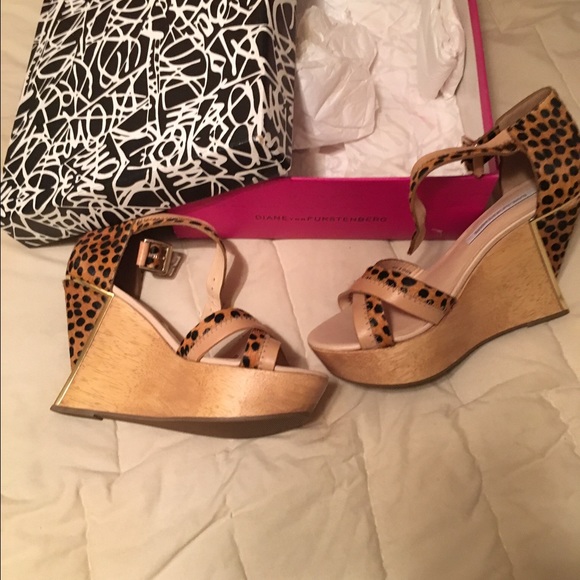 Nude Leather & Cheetah Printed Calf-hair  Wedge