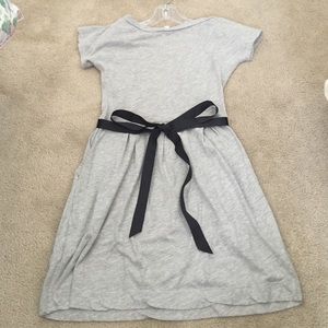 Grey Tshirt Dress with Black Ribbon Tie