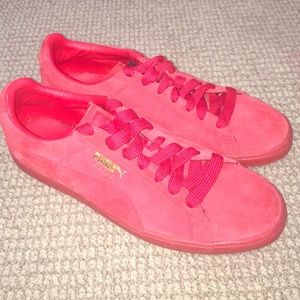 all red puma suede classics, size US 11.5