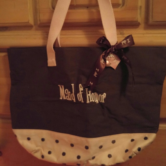 Maid of Honor pink & brown canvas gift bag. Nwt