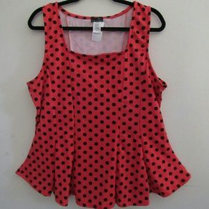 POLKA-DOT PINK &  BLACK PEPLUM BLOUSE (PLUS SIZE)