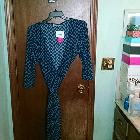 Blue and green wrap dress