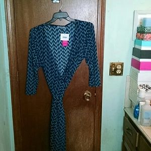 Blue and green wrap dress