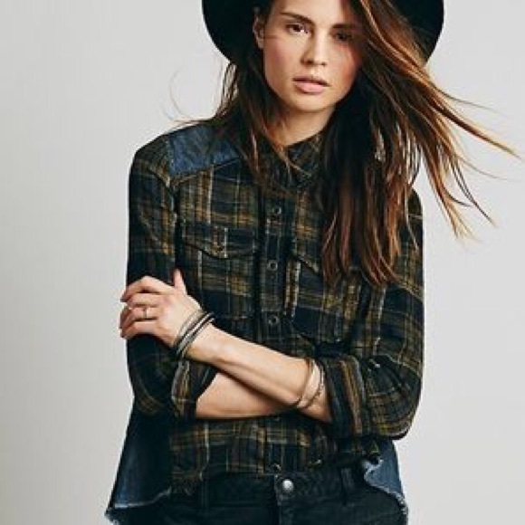 NWT FREE PEOPLE Flannel & Denim Top