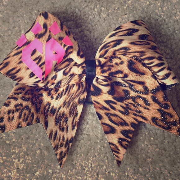 Cheer Athletics pink and cheetah cheer bow