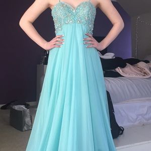 Teal Blue Rhinestone Sherri Hill Prom Gown