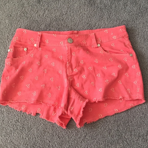 pink heart jean shorts