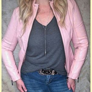 Pink Leather Jacket A.M.I.