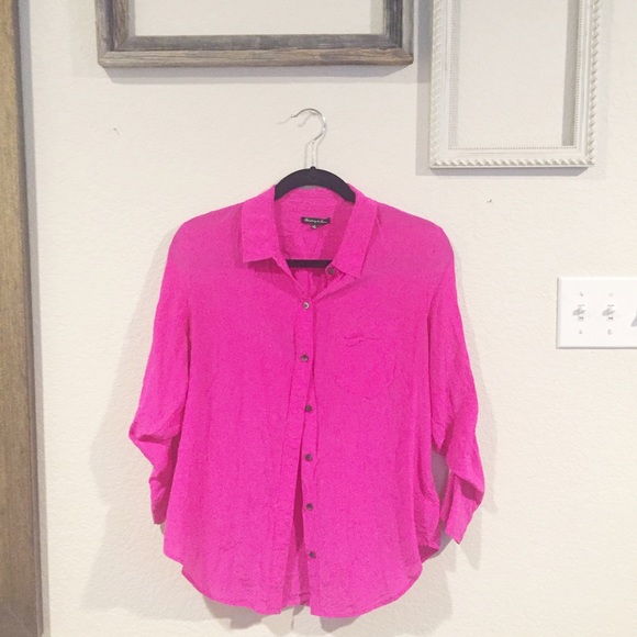 Hot Pink Silk Button Down J.Crew