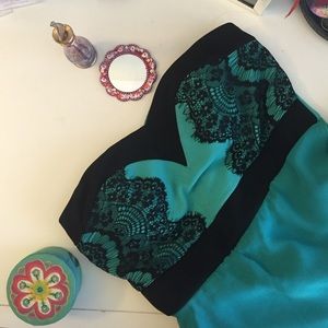 WINDSOR Beautiful Strapless Teal Hi-Low Dress