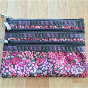 LeSportsac triple zip accessory pouch clutch