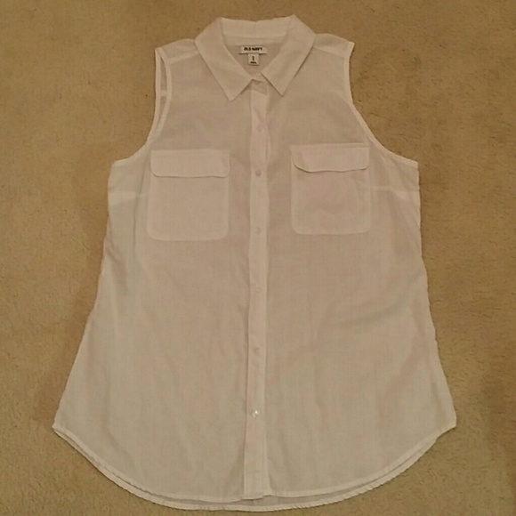 Old Navy White Linen Sleeveless Blouse