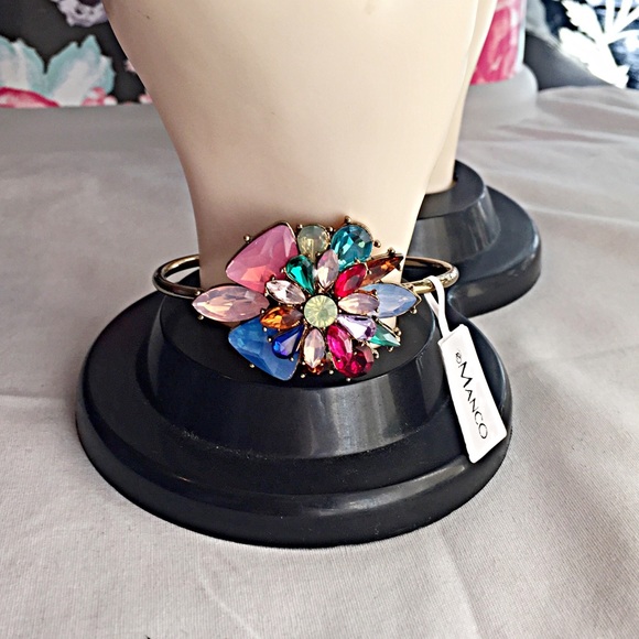 💐NEW CRYSTAL FLOWER MULTI COLOR GOLD BANGLE BRACE - Picture 4 of 4