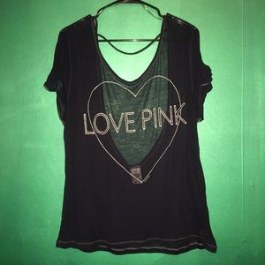 VS PINK Navy Sheer Oversized Open Back Tee Sz M/L