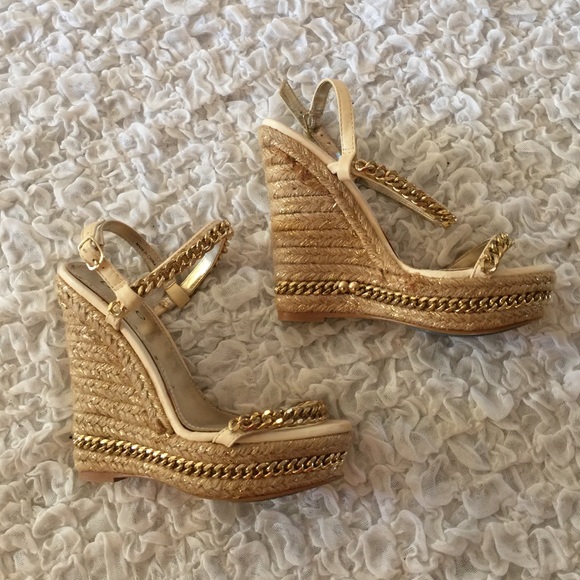 Wedges with gold straps