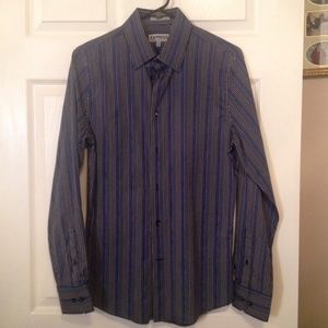 Men's Express Blue and Black Striped Button Shirt