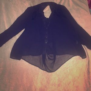 Black silk button up top