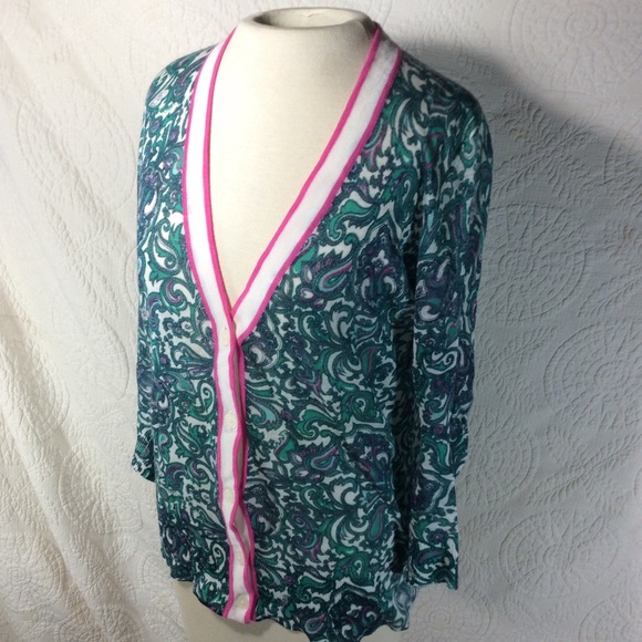 LOFT Paisley green pink sheer cardigan spring