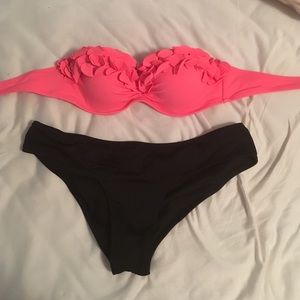 VS swimsuit Bandeau top and black bikini bottom