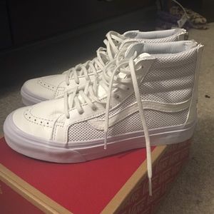 White Leather Perforated Leather Vans