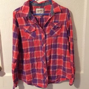 Arizona Coral Purple Plaid Button Down Shirt Large