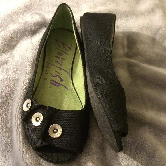 Black open-toe Blowfish flats