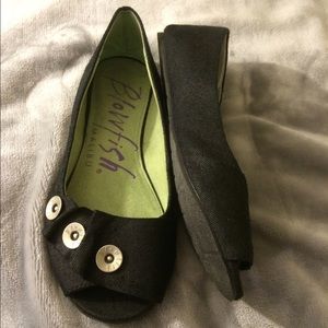 Black open-toe Blowfish flats