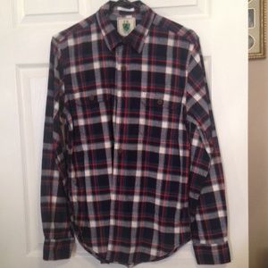 Men's Blue and Red Plaid Button Shirt