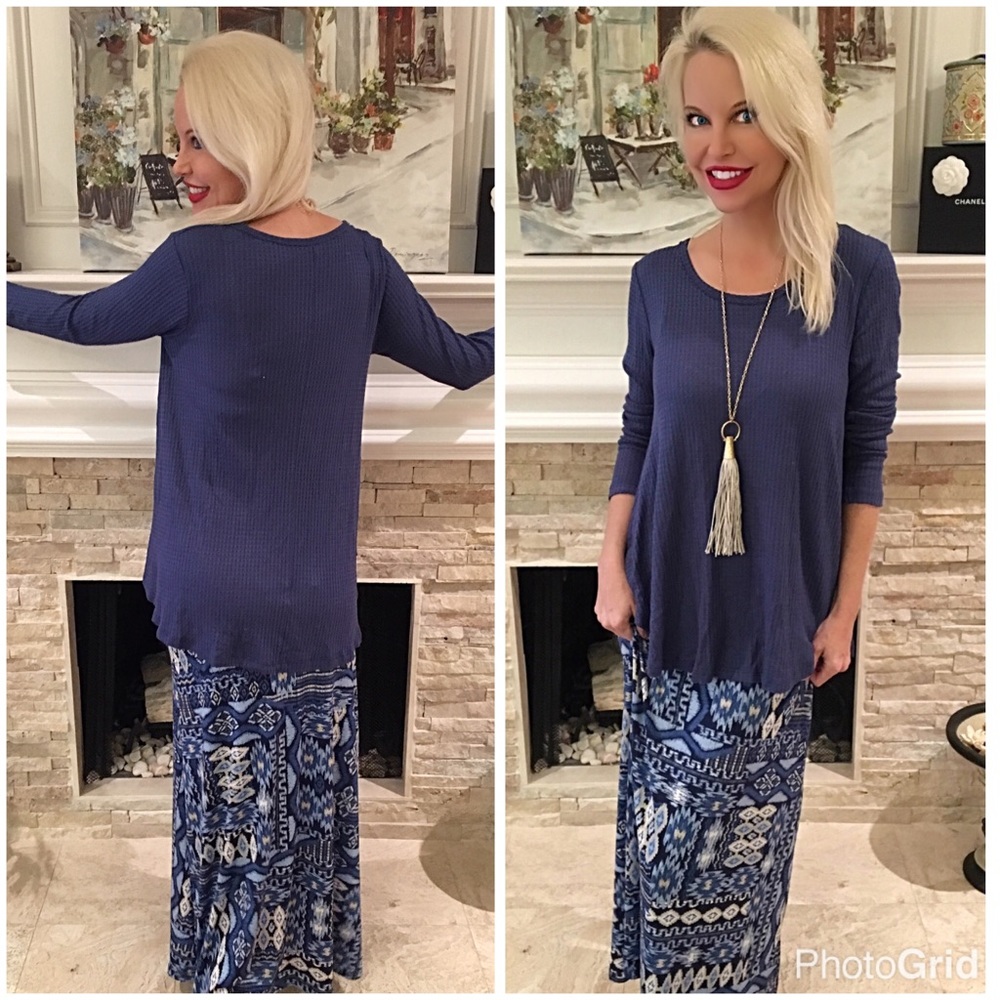 blue combo fold over maxi skirt - Picture 2 of 2