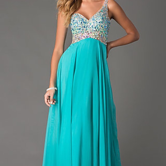 One Shoulder Teal Prom Dress by Blush - Picture 1 of 3