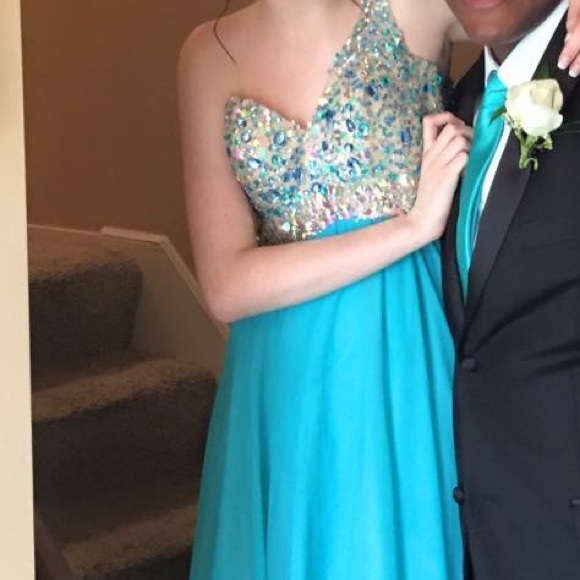 One Shoulder Teal Prom Dress by Blush - Picture 2 of 3