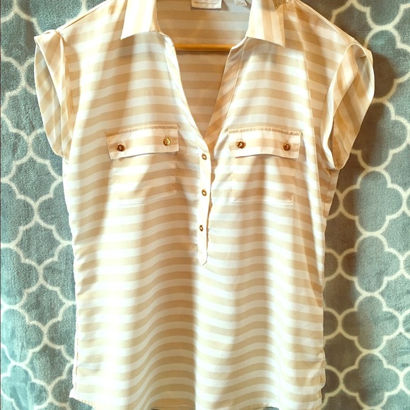 Tan & White Striped Blouse