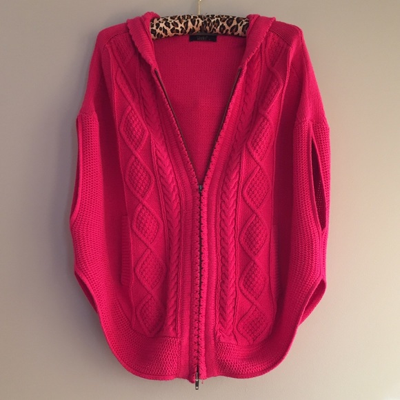 Hot pink Knit Cape Cardigan with Hood