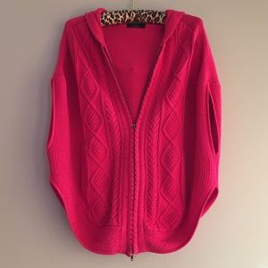 Hot pink Knit Cape Cardigan with Hood