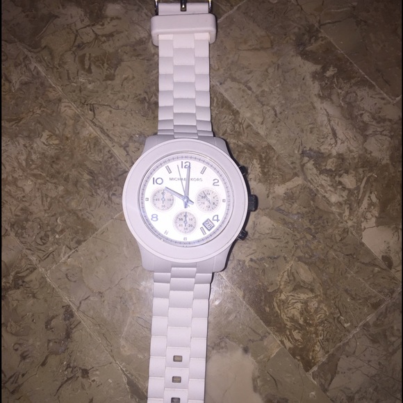 MK chronograph white watch with rubber strap