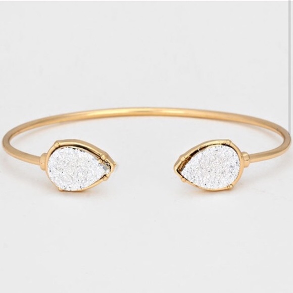 Silver Teardrop Stone Cuff Bracelet