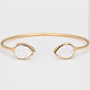Silver Teardrop Stone Cuff Bracelet