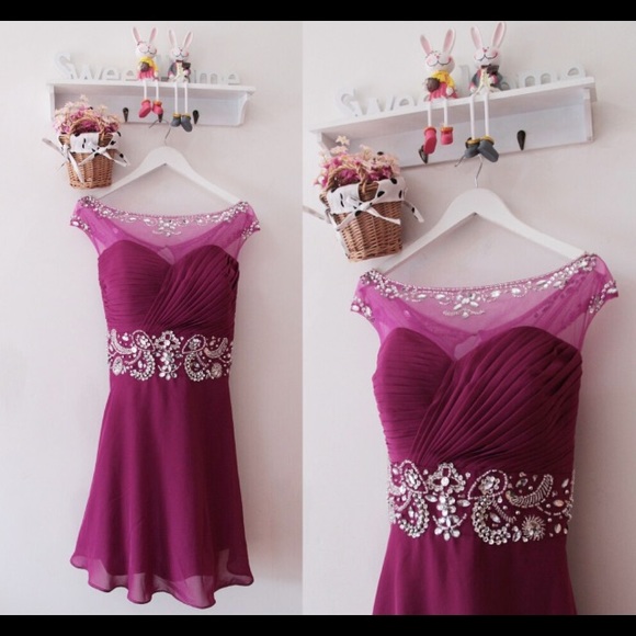 Raspberry Short Prom Dress - Picture 2 of 3